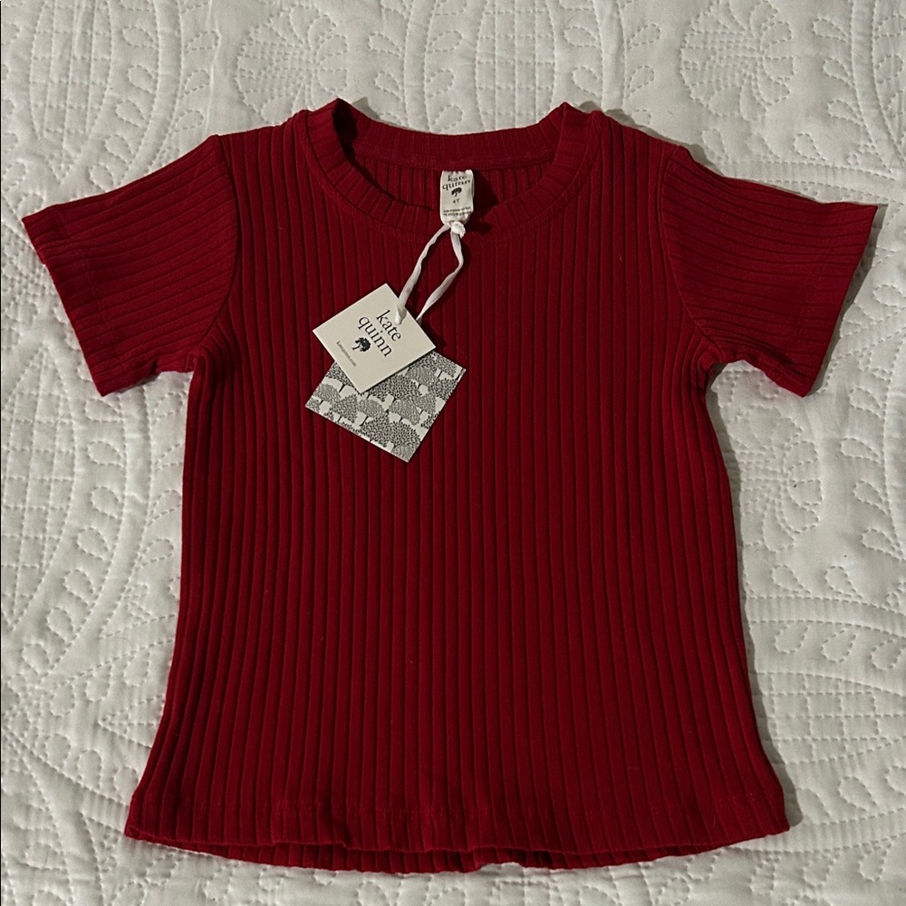Kate Quinn Red Ribbed Short Sleeve Tee
